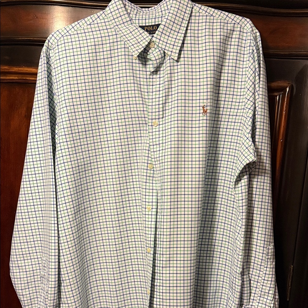 Polo by Ralph Lauren Men's White and Blue Plaid Shirt